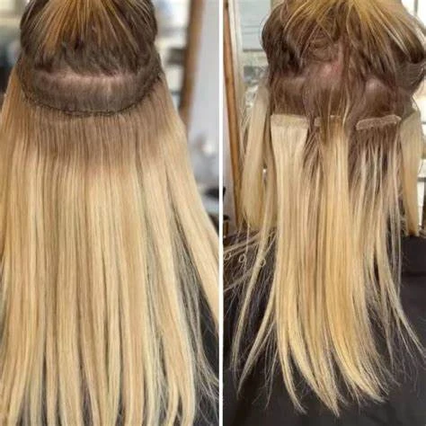 Vergleich Tape-in und Bonding Extensions im Haaransatz Detailaufnahme